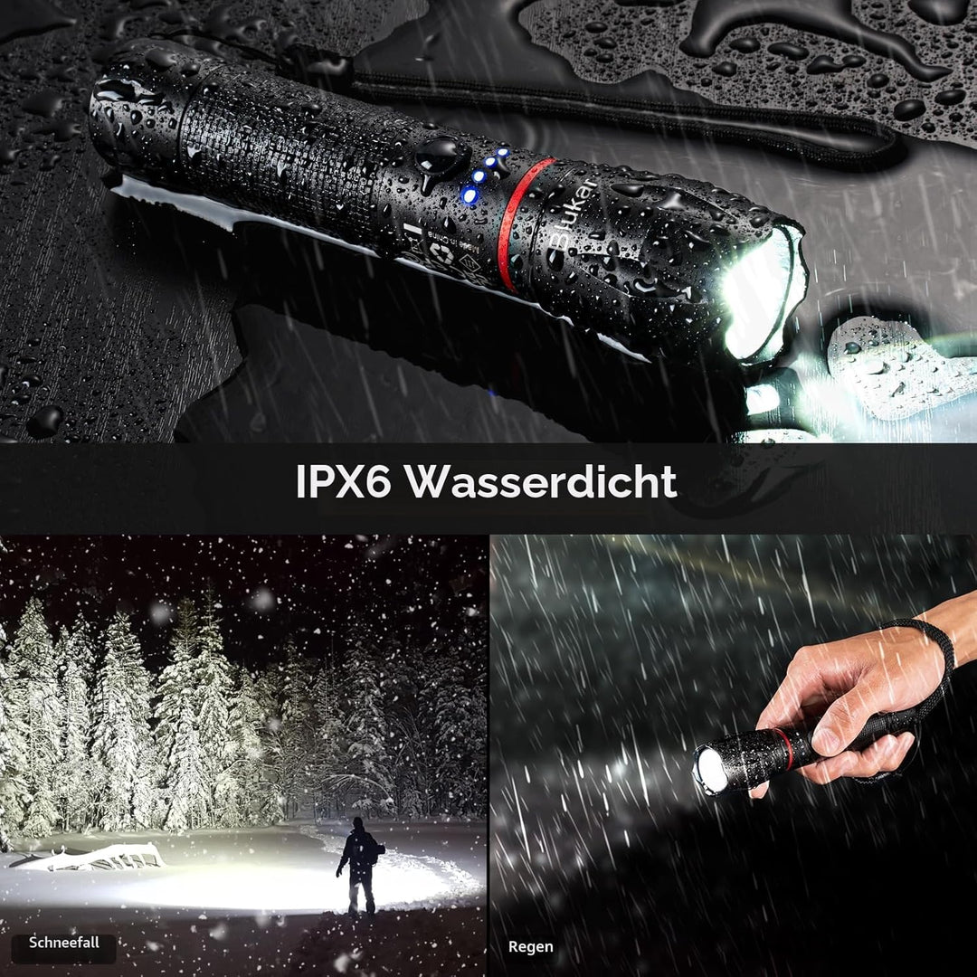 Blukar LED Taschenlampe Aufladbar, [2 Stück] 2000 Lumen Extrem Helle Zoombare Taschenlampen mit 5 Li