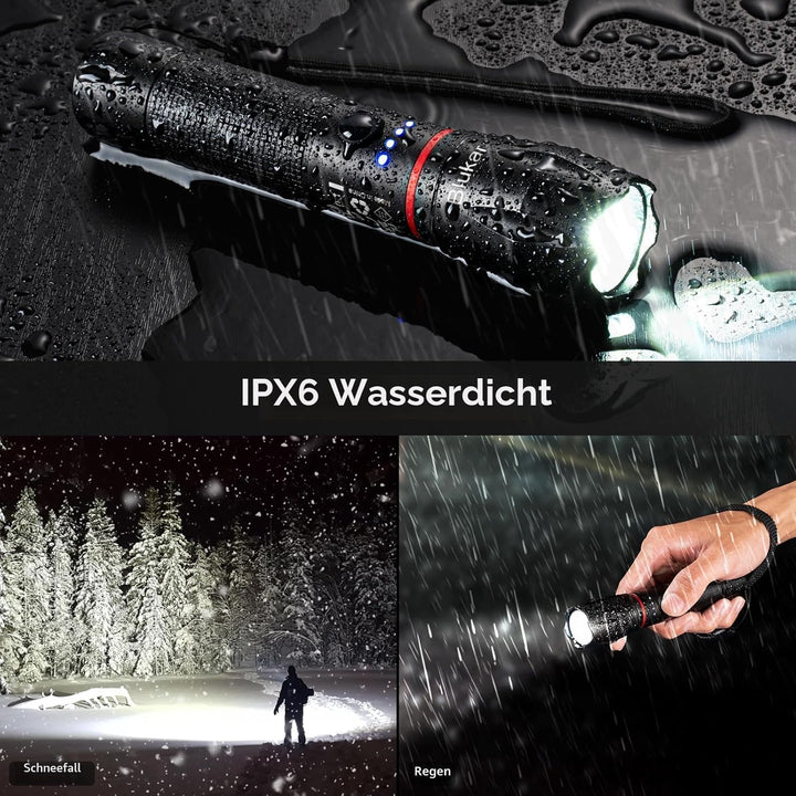 Blukar LED Taschenlampe Aufladbar, [2 Stück] 2000 Lumen Extrem Helle Zoombare Taschenlampen mit 5 Li