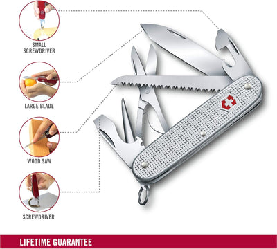 Victorinox, Taschenmesser, Farmer X Alox, 93 mm, silber (10 Funktionen, Klinge, Schraubendreher 3 mm