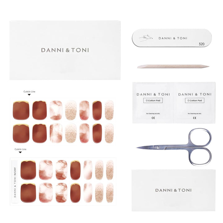 DANNI &amp; TONI Halb ausgehärtete Gel Nagelfolien (Desert Rose) Braun Verlauf Goldprägung Goldfolie Glä
