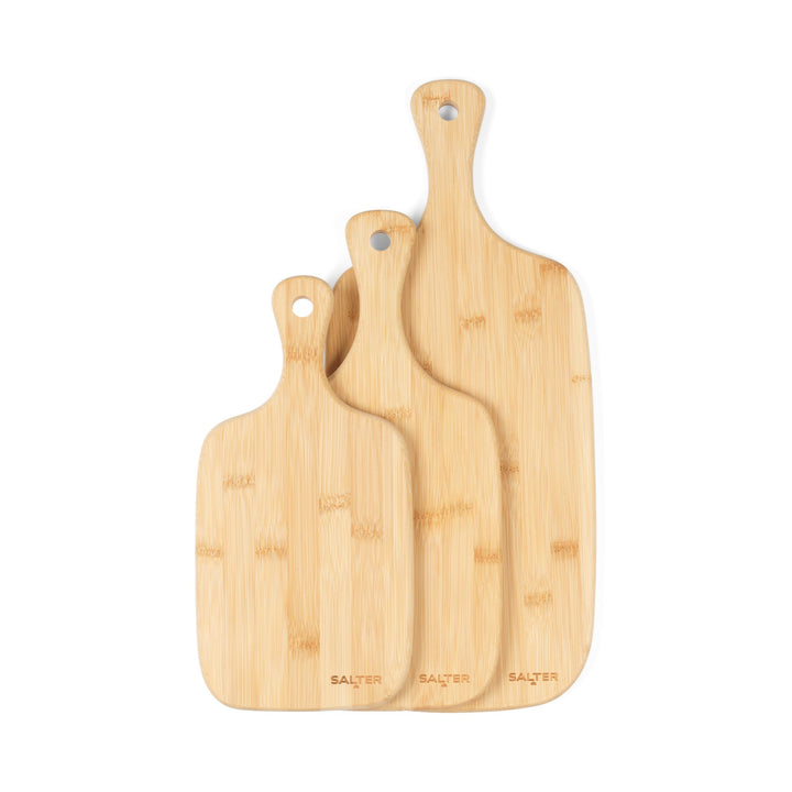 Salter Schneidebrett Set Bambus, Holz Schneidebrett 3-teilig 30/35/45cm, Bambus Schneidebrett mit Gr