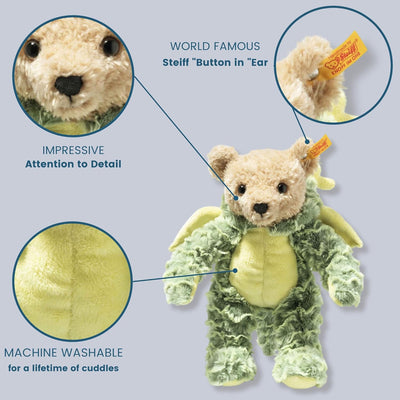 Steiff 113284 Hoodie-Teddybär Drache, Irish Green, 27cm
