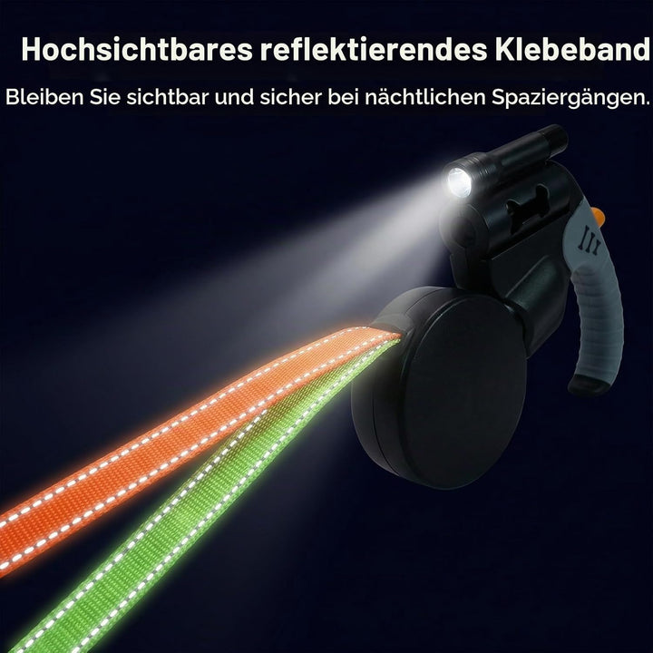 Doppelte Einziehbare Hundeleine 3 m für 2 Hunde, Rollleine mit LED-Licht, 360° drehbar, automatische