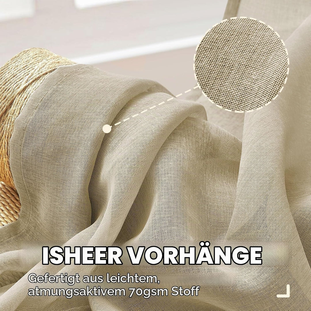 MRTREES Gardinen Transparent Beige Kurz mit kräuselband für schiene 100X200cm (HXB) Vorhang 200 cm b