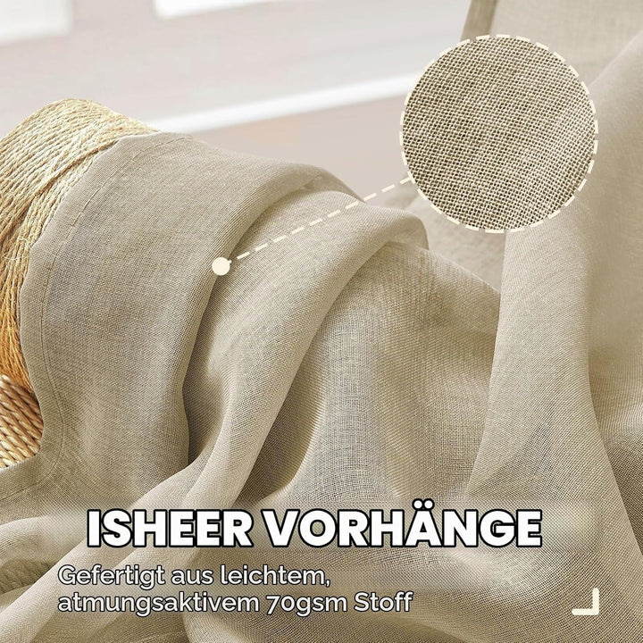 MRTREES Gardinen Transparent Beige Kurz mit kräuselband für schiene 100X200cm (HXB) Vorhang 200 cm b