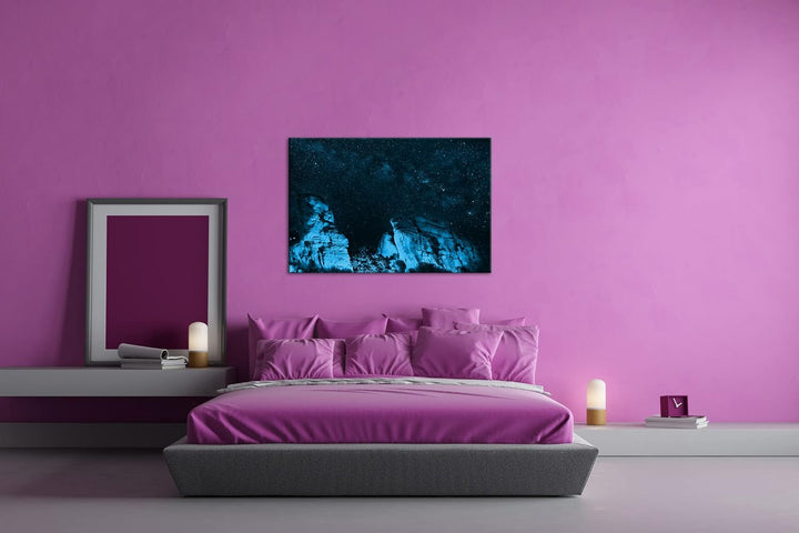 deyoli Sternenhimmel im Grand Canyon Format: 120x80 Effekt: Monocrome Blau als Leinwand, Motiv ferti