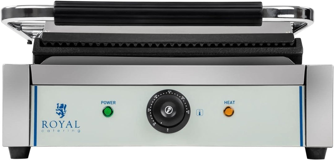 Royal Catering - RCKG-2200 - Elektro-Kontaktgrill - 2200 Watt Leistung - Grillplatte unten glatt, ob