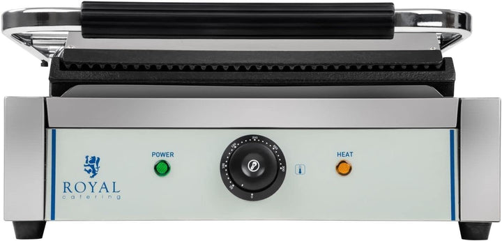 Royal Catering - RCKG-2200 - Elektro-Kontaktgrill - 2200 Watt Leistung - Grillplatte unten glatt, ob