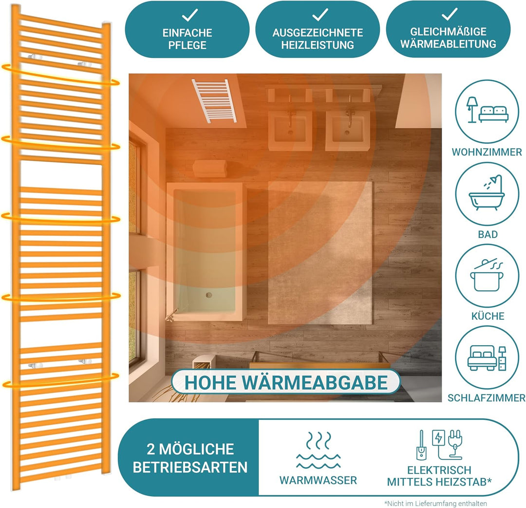VILSTEIN Badheizkörper | 700x500 mm | Weiss | Seitenanschluss und Mittelanschluss | Flachheizkörper