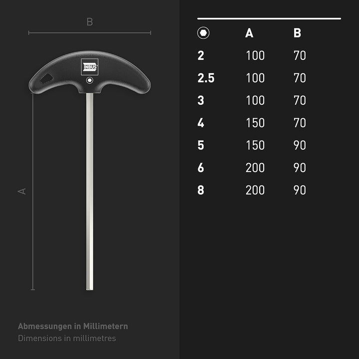INBUS® 70020 T-Griff Schraubendreher Set 7tlg, 2–8mm — Made in Germany