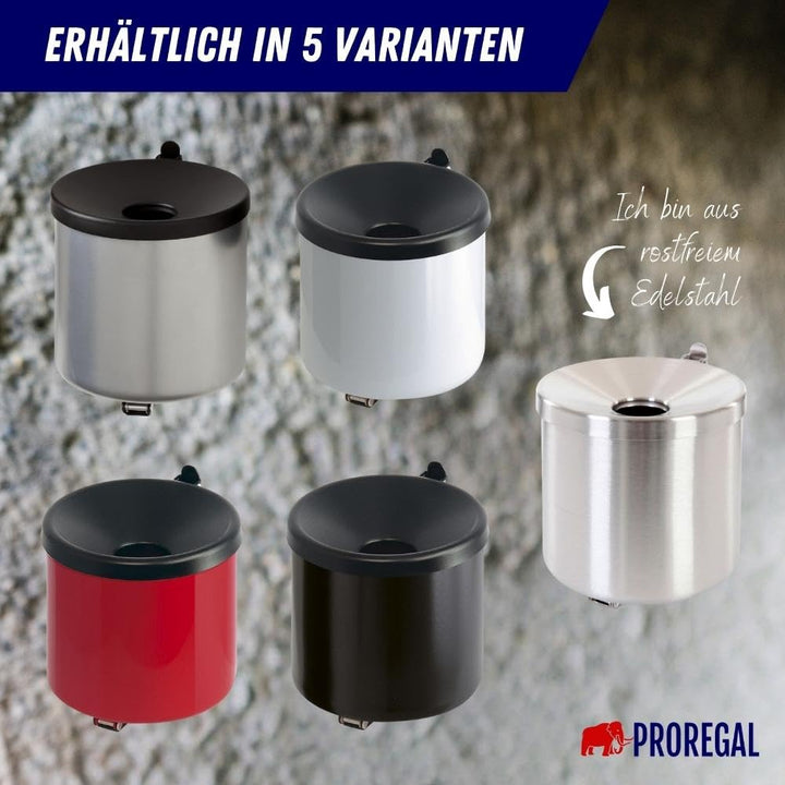PROREGAL Runder Sicherheits-Wandaschenbecher mit Kippvorrichtung | 2 Liter, HxØ 16x16cm | Metall | R