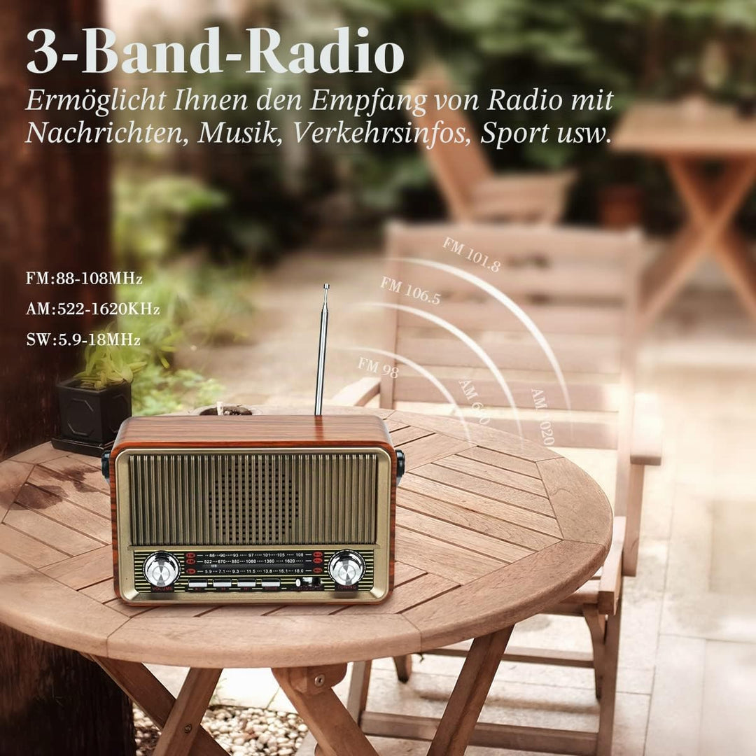 Bluetooth FM AM SW Stereo Radio, unterstützt USB-Disk, USB/TF-Karte, AUX-Buchse – Musik abspielen mi