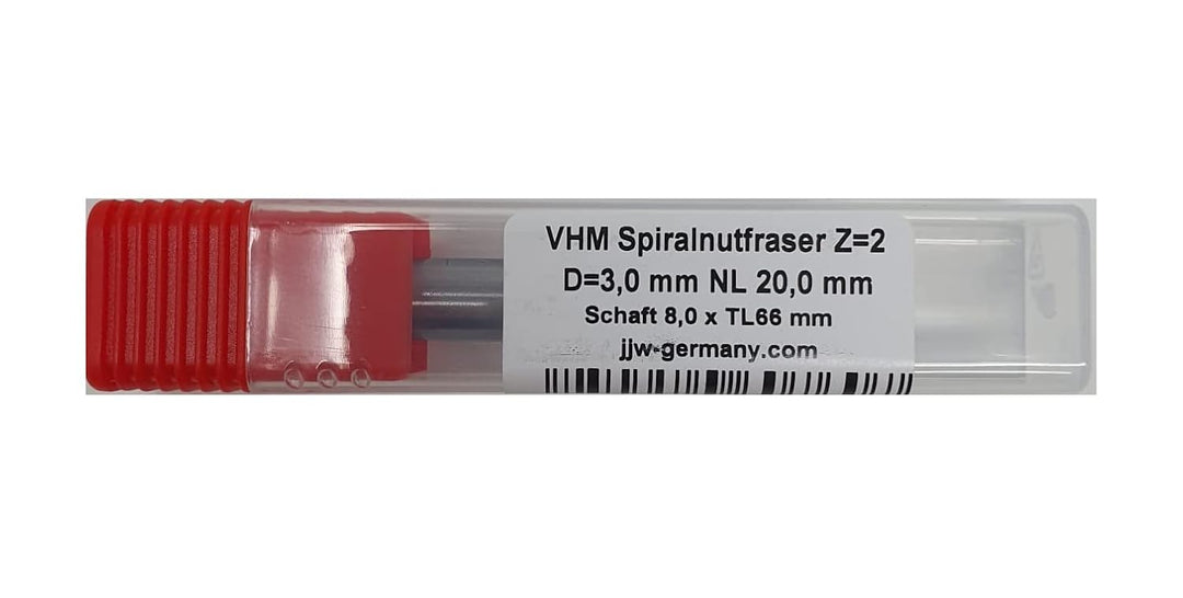 jjw-germany VHM - Spiralnutfräser Nutfräser Z= 2 für Hand Oberfräse mit Stahlschaft 8,0mm (D= 3,0 mm