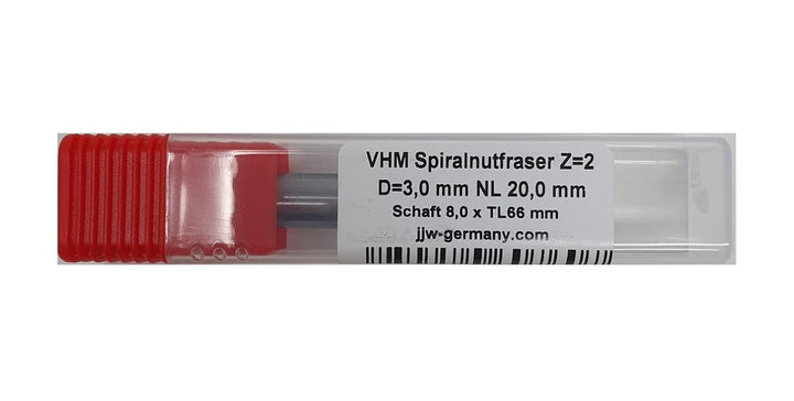 jjw-germany VHM - Spiralnutfräser Nutfräser Z= 2 für Hand Oberfräse mit Stahlschaft 8,0mm (D= 3,0 mm