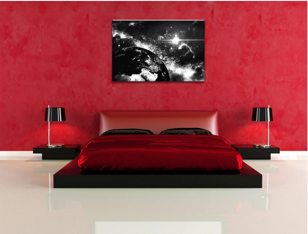 Pixxprint die Erde von Oben bei Nacht Kunst B&W, Format: 100x70 auf Leinwand, 100x70