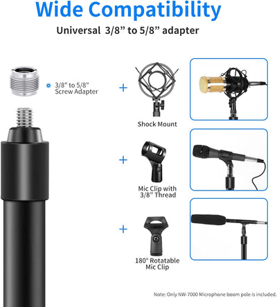 Neewer Tragbarer Mikrofonarm mit 3 Abschnitten, ausziehbar, mit Standard-Gewinde (1,6 cm (5/8 Zoll)