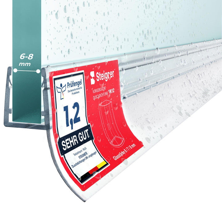 STEIGNER Duschdichtung, 120cm, Glasstärke 6/7/ 8 mm, Gerade PVC Ersatzdichtung für Dusche, UK12