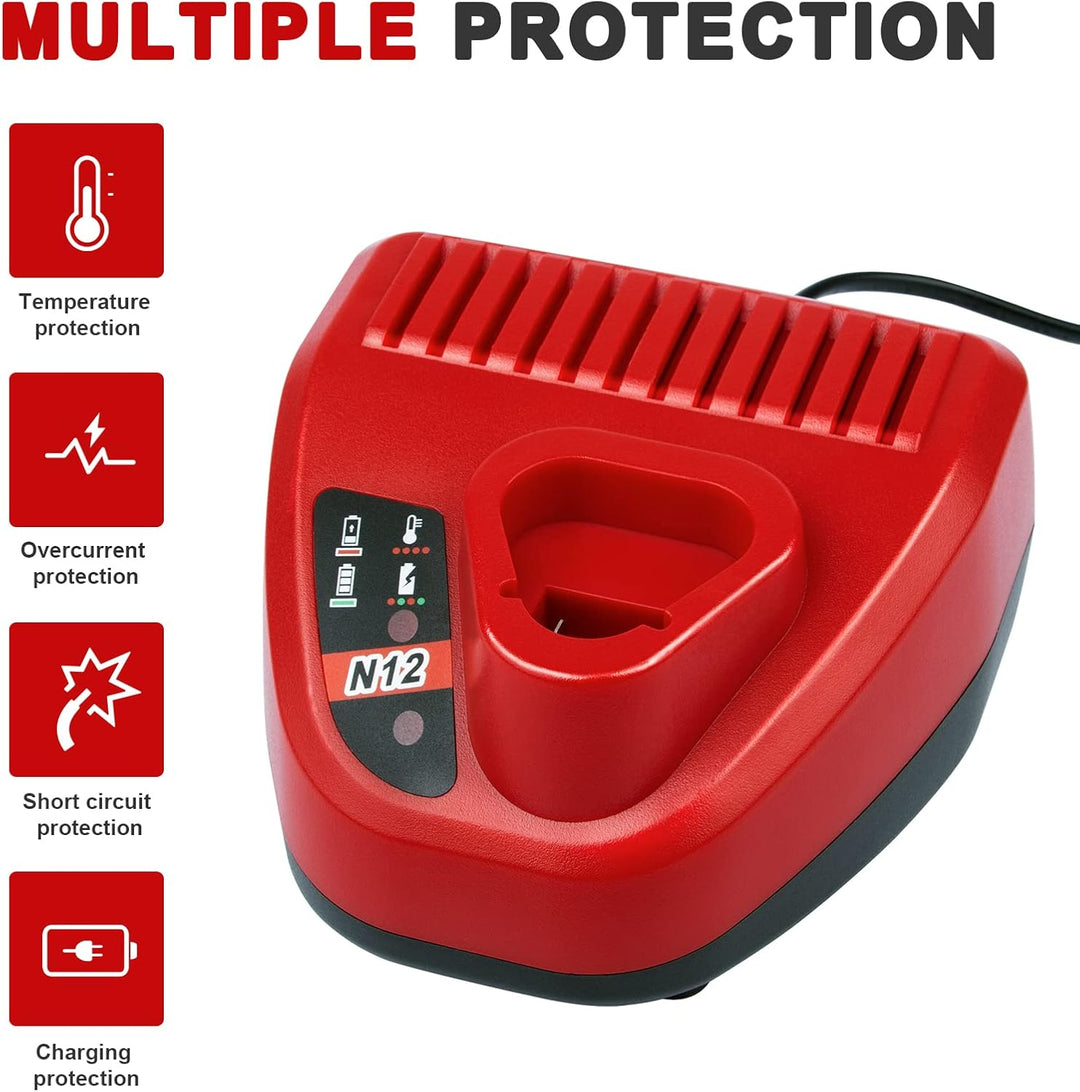LabTEC 10.8V-12V Ersatz-Ladegerät für Milwaukee M12 Li-Ion Akku, Kompatibel mit Allen M12 Akkus 48-1