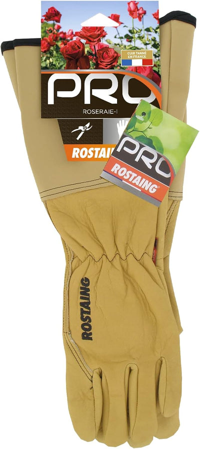 ROSTAING ROSERAIE-IT09 Gartenhandschuhe, Pro Rosen und kleine Nadelpinsel, Leder, Beige, Rosenrot, G