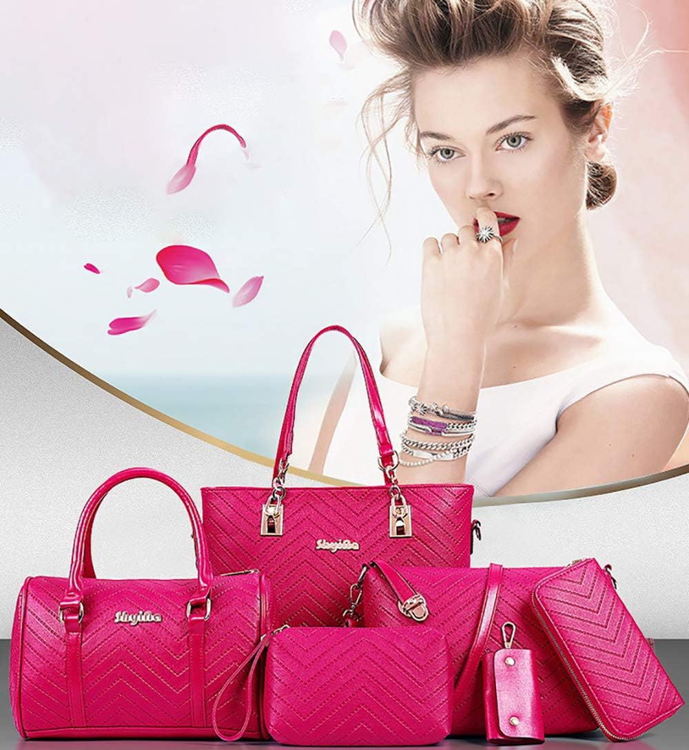 AlwaySky Damen Handtaschen Set 6 Stück PU-Leder Top Griff Tasche Frauen Shopper Geldbörse Umhängetas