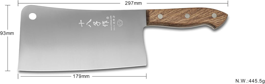 SHI BA ZI ZUO 7-Zoll-Edelstahl-Hochleistungs-Knochenbeil-Metzgermesser mit durchgehendem Zapfengriff