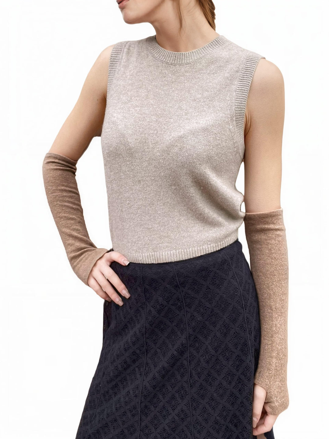 Prettystern Damen Kaschmir-Wolle Arm-Wärmer Lange Arm-stulpen Fingerlose Pulswärmer für Abendmode Ei