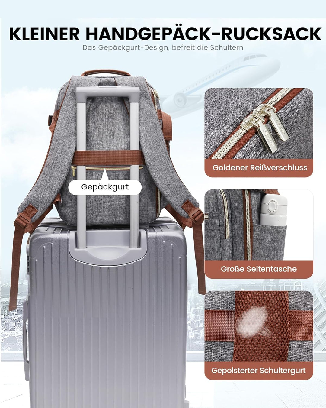 LOVEVOOK für Ryanair Handgepäck 40x30x20 Rucksack, Kleiner Handgepäcktasche Reiserucksack Flugzeug,