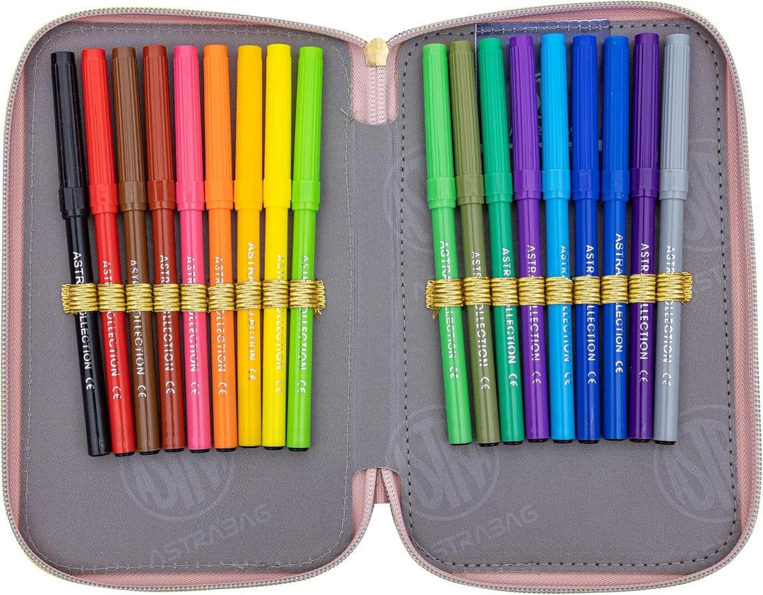 Goldkids - Federmäppchen 3 Fächer - Mäppchen für Mädchen - Federmappe 3-Fach Federtasche Gefüllte Sc