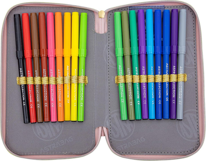 Goldkids - Federmäppchen 3 Fächer - Mäppchen für Mädchen - Federmappe 3-Fach Federtasche Gefüllte Sc