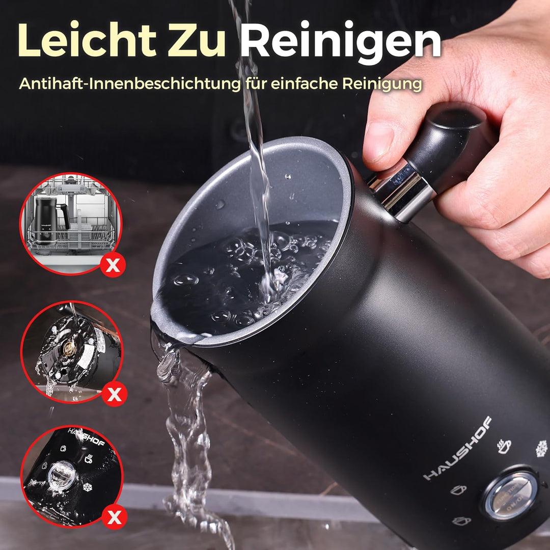 HAUSHOF Elektrischer Milchaufschäumer, 4 in 1 Elektrischer Milchdampfgarer, Automatische Milchschäum