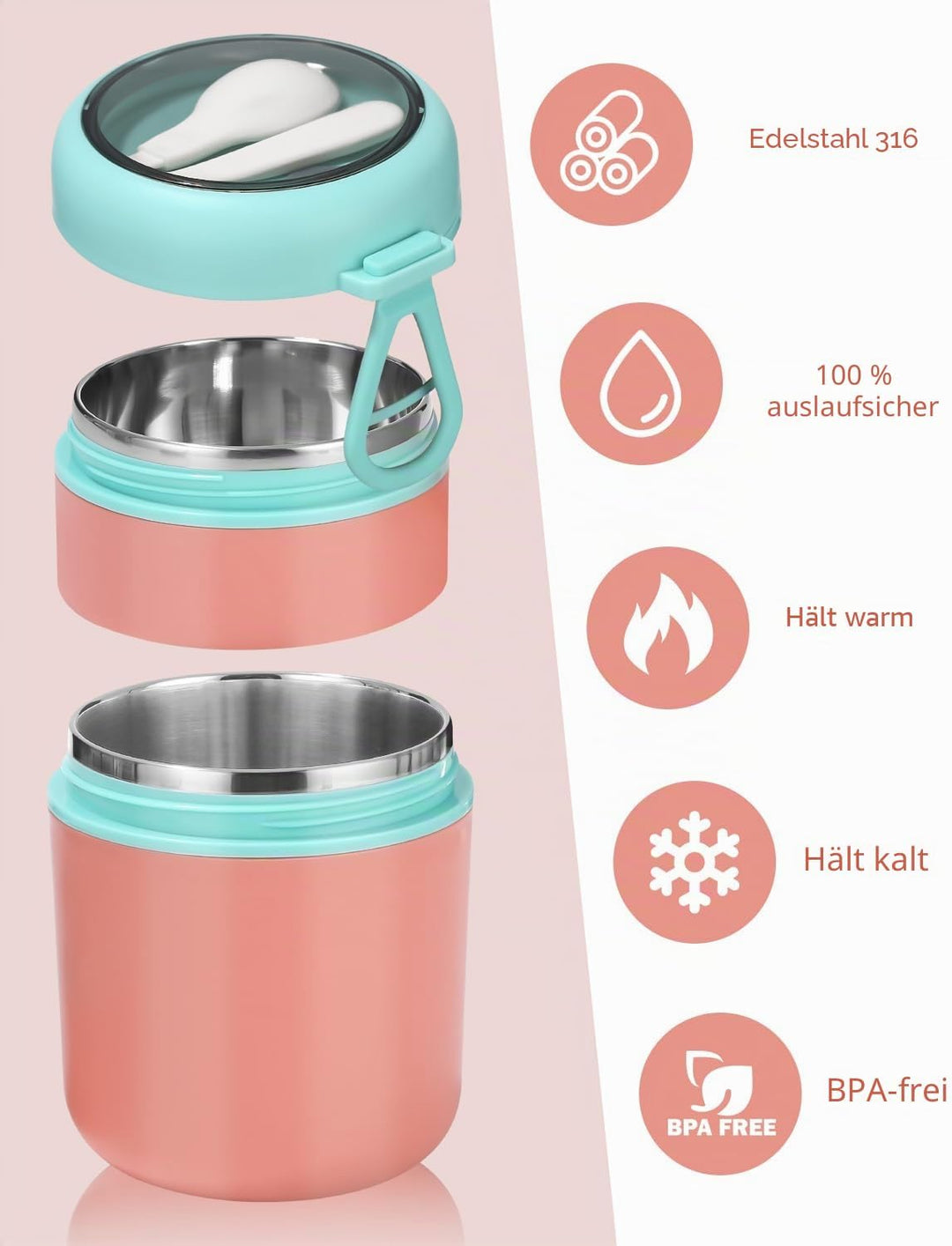 Müslibecher to Go 710ml mit Löffel,Frühstücksdose,Auslaufsichere Joghurtbecher to Go Kinder,Spülmasc