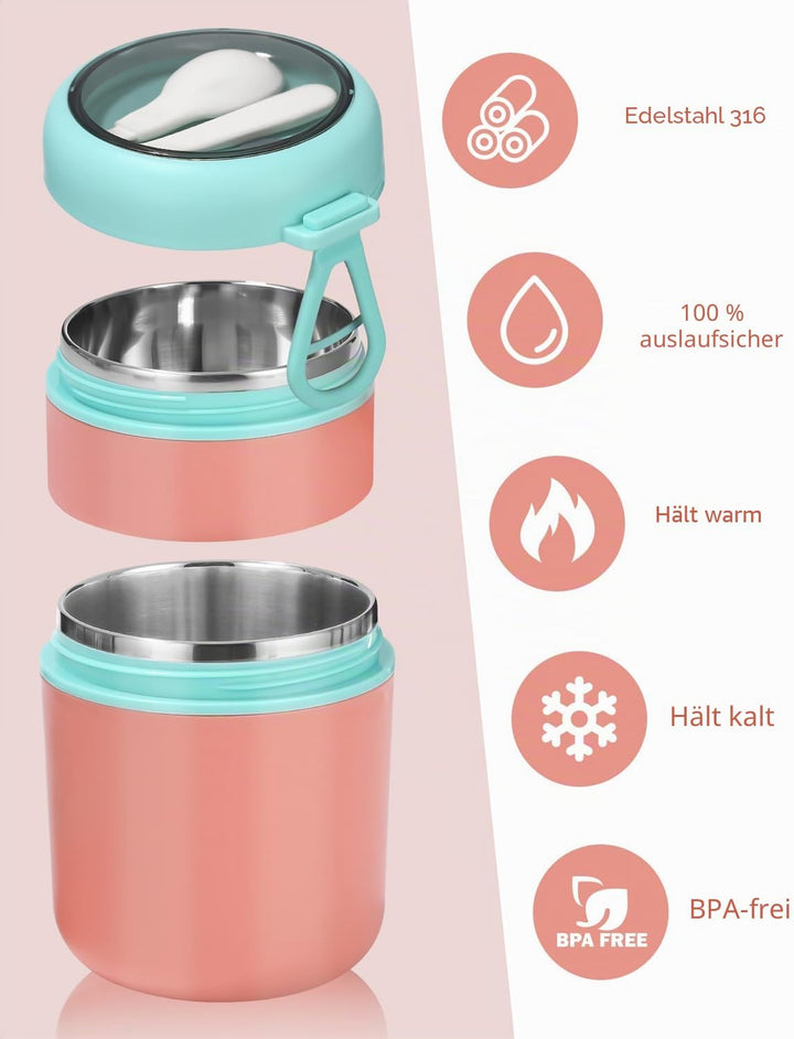 Müslibecher to Go 710ml mit Löffel,Frühstücksdose,Auslaufsichere Joghurtbecher to Go Kinder,Spülmasc