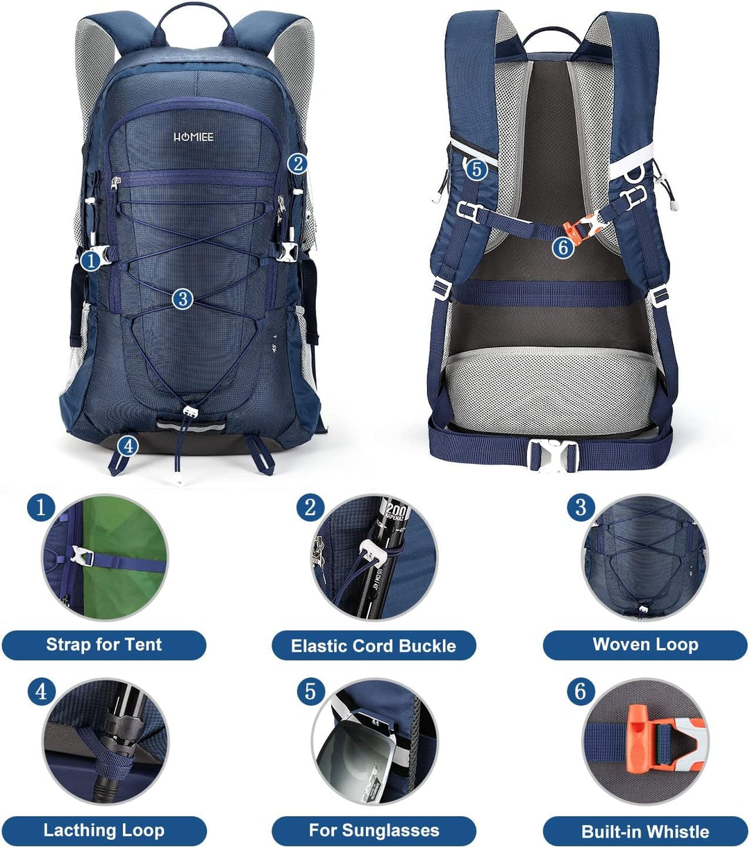 HOMIEE Wanderrucksack 45L, Herren Damen Wasserdichter Rucksack Trekkingrucksack Reiserucksack, Outdo