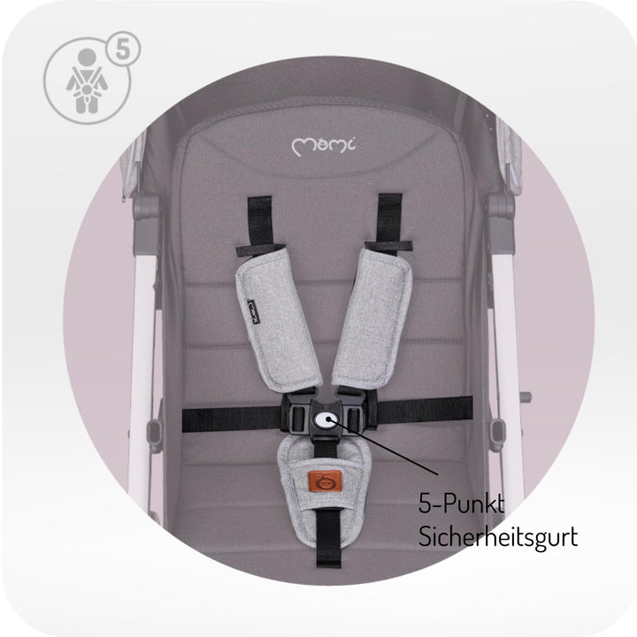 MoMi ESTELLE Kinderwagen ab 6. Monat (bis 15 kg), klappbarer Buggy mit 5-Punkt-Sicherheitsgurt, Eink