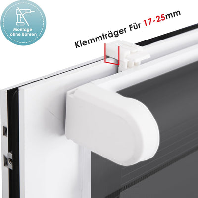 Allesin Doppelrollo schnurlos Klemmfix ohne Bohren Duo Rollos für Fenster & Tür, 80x120cm (BxH) Anth