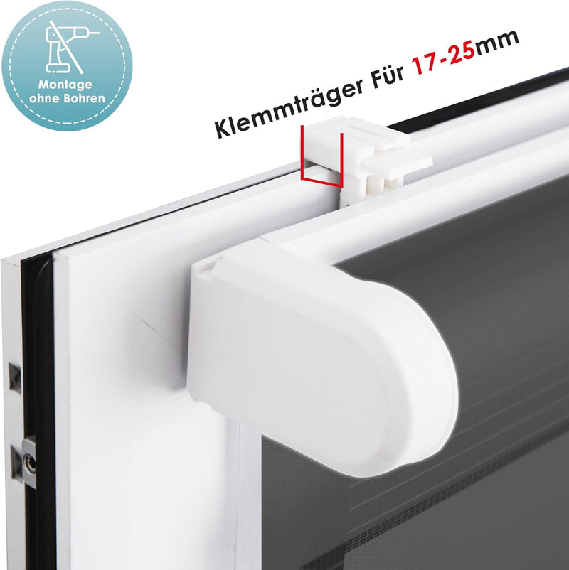 Allesin Doppelrollo schnurlos Klemmfix ohne Bohren Duo Rollos für Fenster & Tür, 80x120cm (BxH) Anth