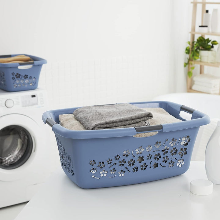 Rotho 3er-Set Wäschekorb Flowers 50l, Kunststoff (PP) BPA-frei, blau, 3x50l, (65,1 x 49 x 26,2 cm),