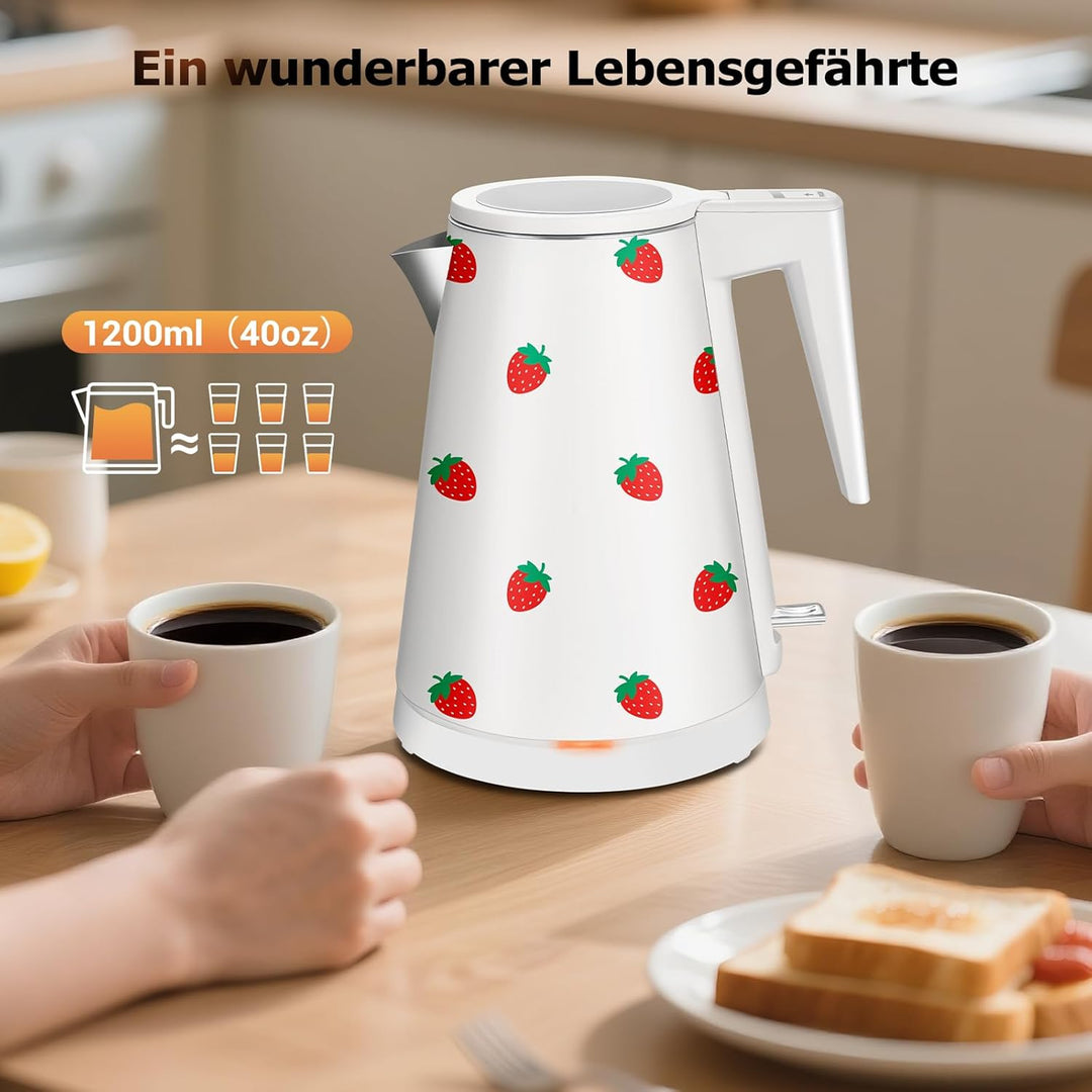 1,2L Kabelloser Edelstahl Wasserkocher – BPA-frei, 1000W Schnellkochender Teekocher, Metall Design,