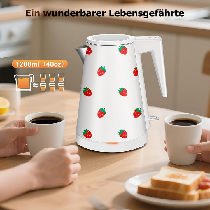 1,2L Kabelloser Edelstahl Wasserkocher – BPA-frei, 1000W Schnellkochender Teekocher, Metall Design,