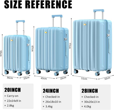 MGOB Koffer Set Trolley Polycarbonat Hartschalen Reisekoffer mit TSA-Schloss (Blau, M-L-XL) Blau Set