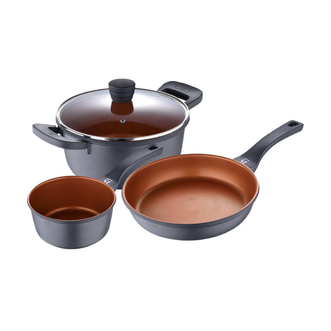 Set mit 3 Stück Kochtopf 24 + Stieltopf 16 + Pfanne 24 BRONZE SG