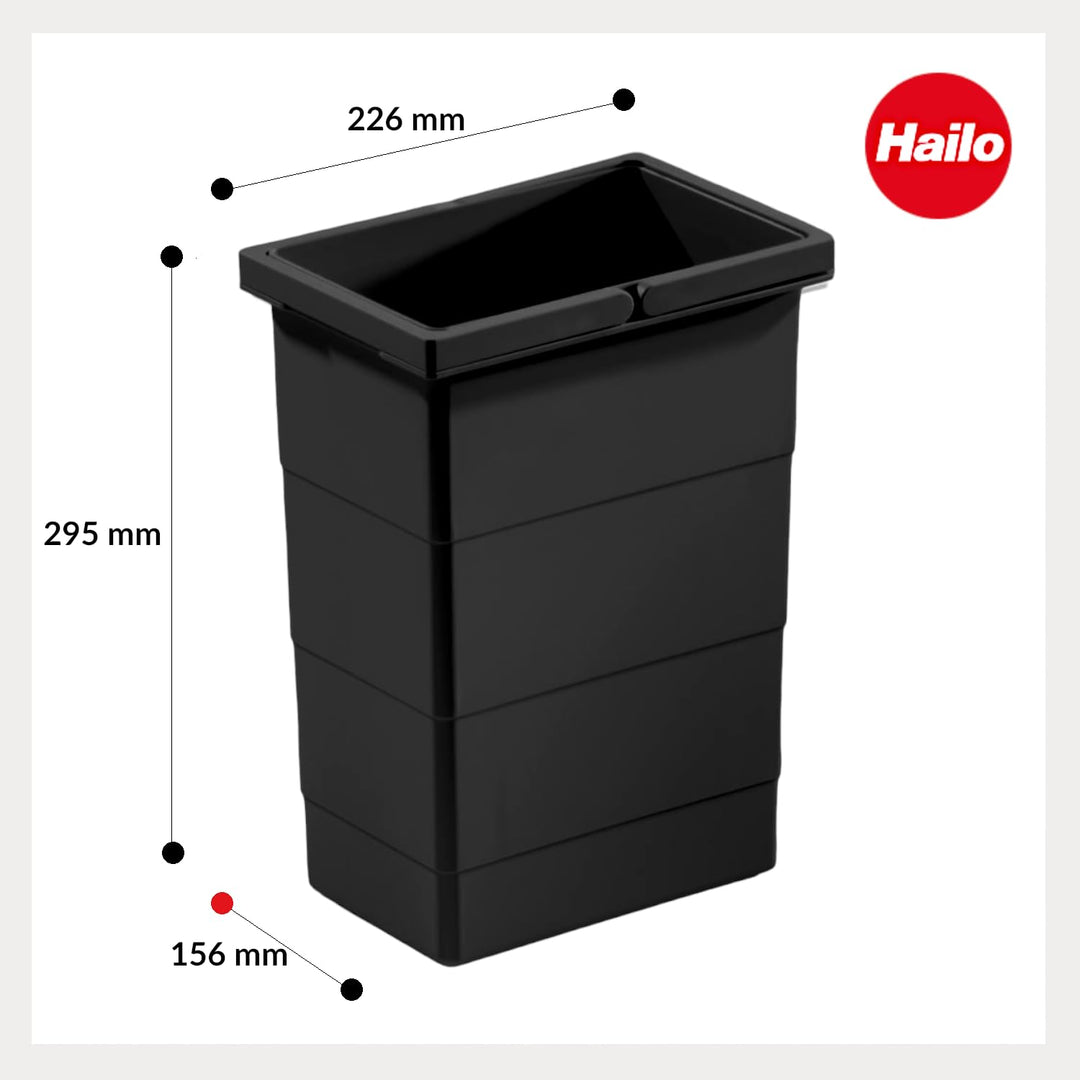 Hailo Inneneimer | Modell 1225959 | Schwarz | 8 Liter Fassungsvermögen | Masse: 226 x 156 x 295 mm |