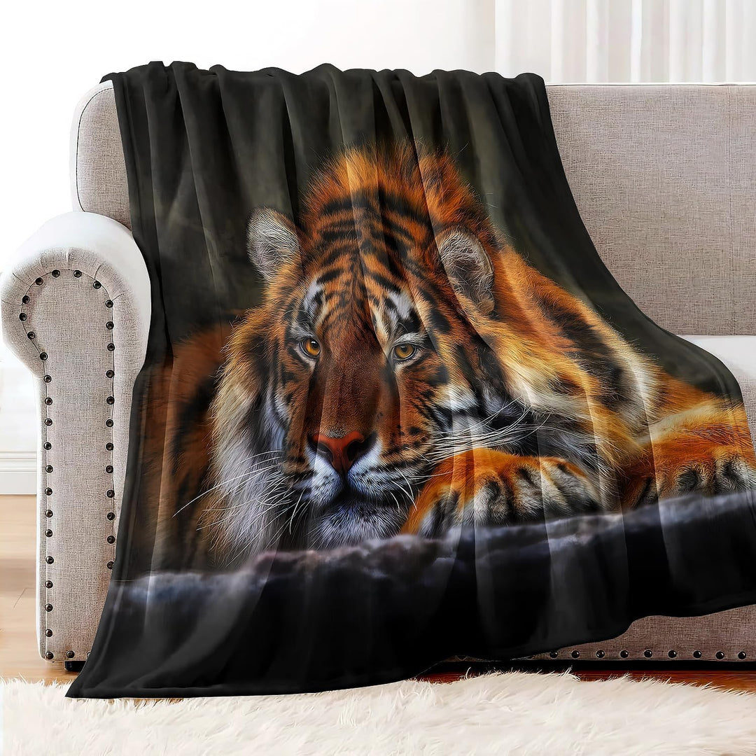 YISUMEI Decke 150x200 cm Kuscheldecken Sanft Flanell Weich Fleecedecke Tagesdecke Tiger kniend 150 x