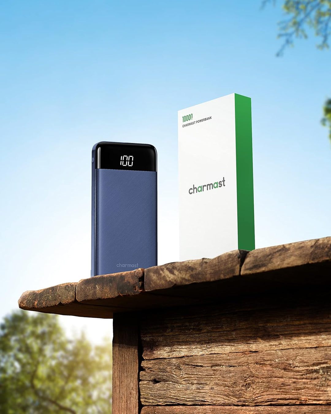 Charmast Externer Akku, 10.000 mAh, mit 4 integrierten Kabeln, tragbarer Akku, USB C, dünn, Power Ba