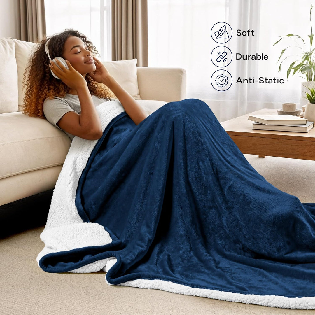 Utopia Bedding Sherpa-Bettdecke, Queen-Size-Grösse, marineblau, 480 g/m², Plüschdecke, Fleece, wendb