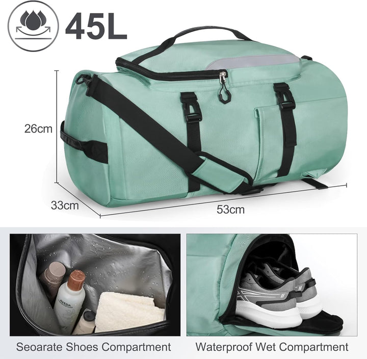 45L Sporttasche Damen Herren, Gross Reisetasche mit Schuhfach und Nassfach Travel Duffle Bag mit Ruc