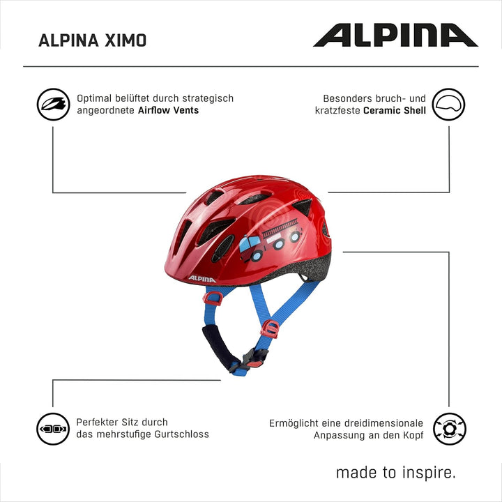 ALPINA XIMO - Leichter, Sicherer & Bruchfester Fahrradhelm Mit Optionalen LED-Licht Für Kinder firef
