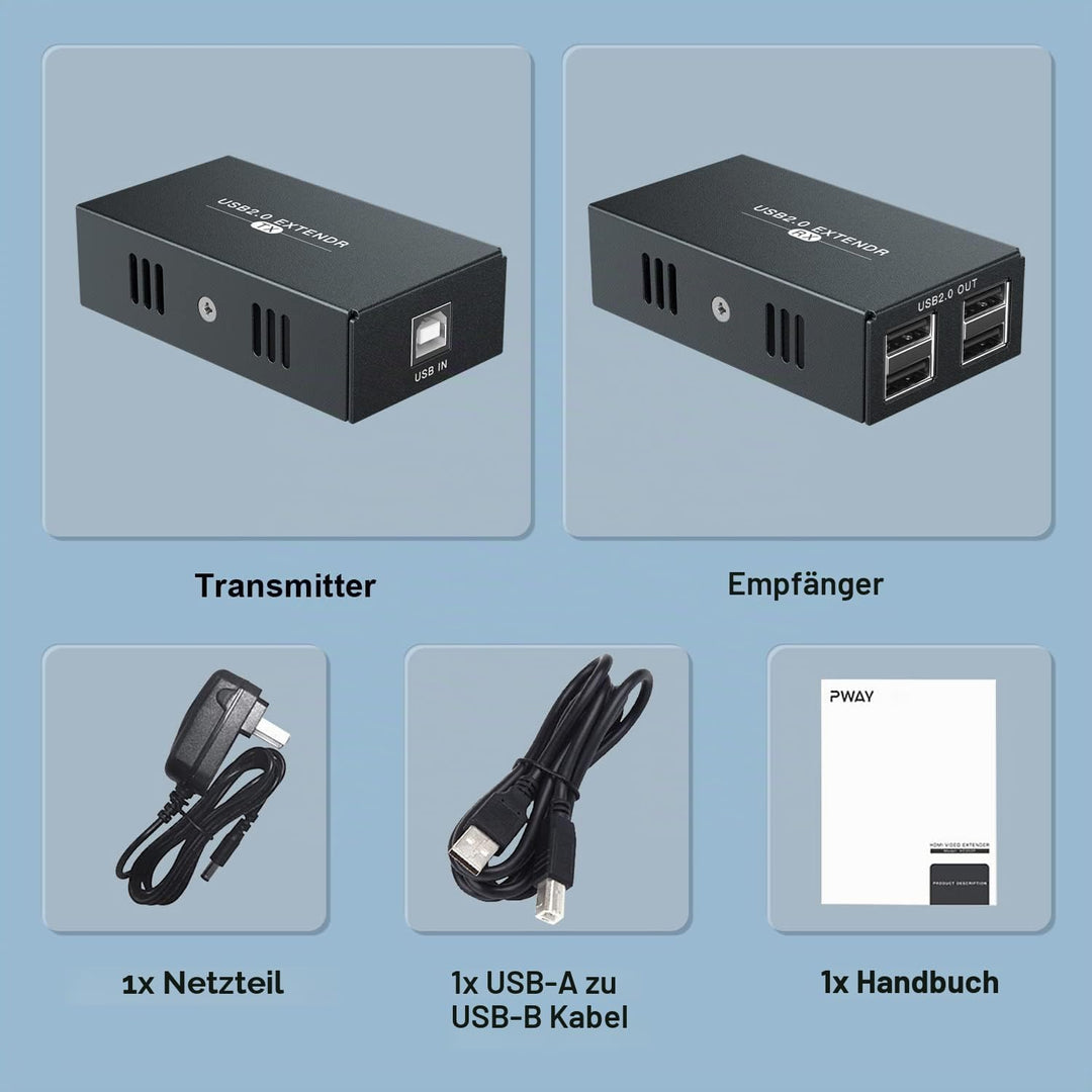 USB Extender 4 USB 2.0 Over Ethernet 50,3 m Cat5e/6/7 USB-Hub ohne Treiber für Webcam, Drucker, Tast