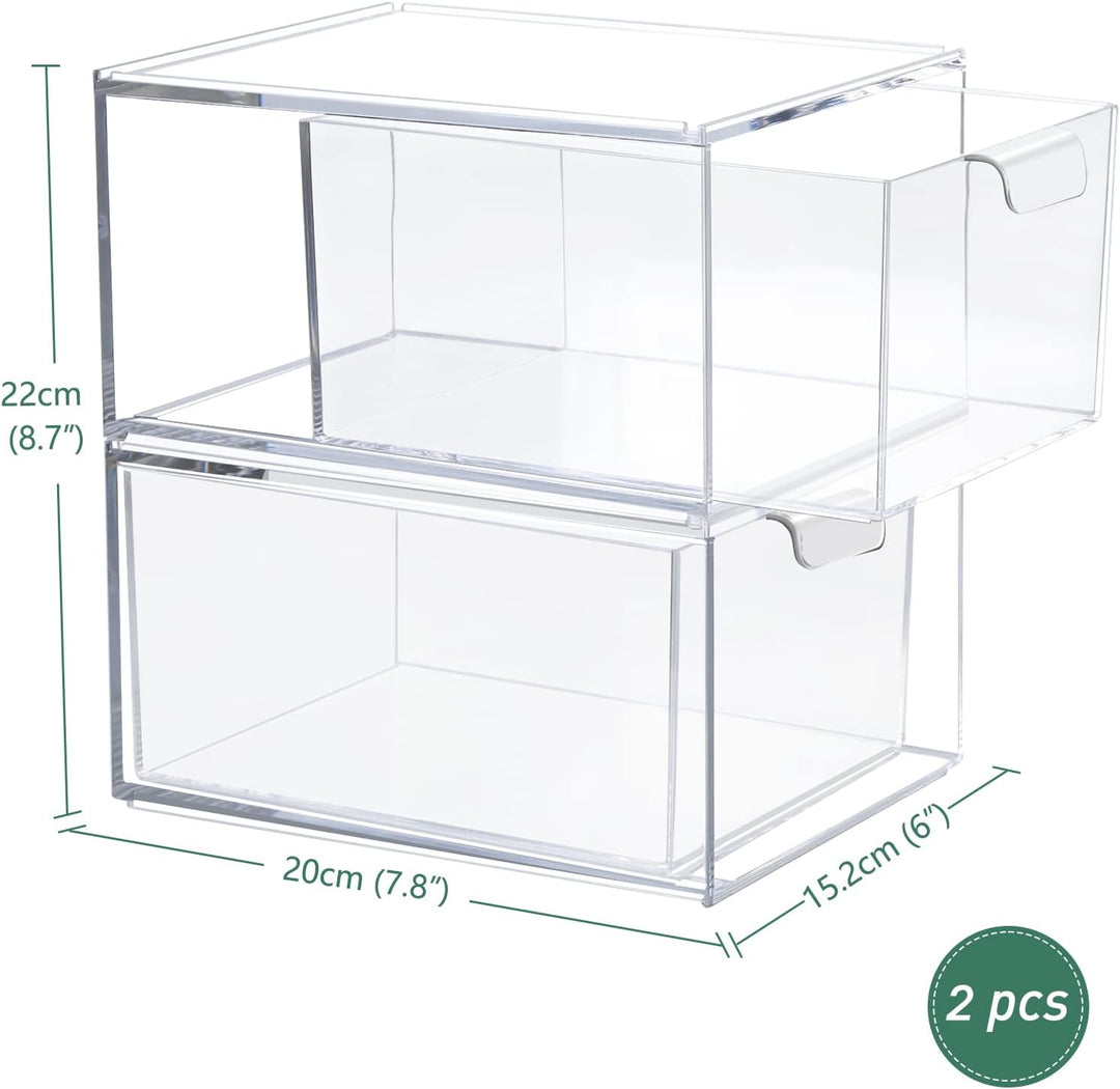 Kosmetik-Organizer-Schubladen,Stapelbare Transparenter Acryl-Make-up-Organizer,2 Stücke Schreibtisch