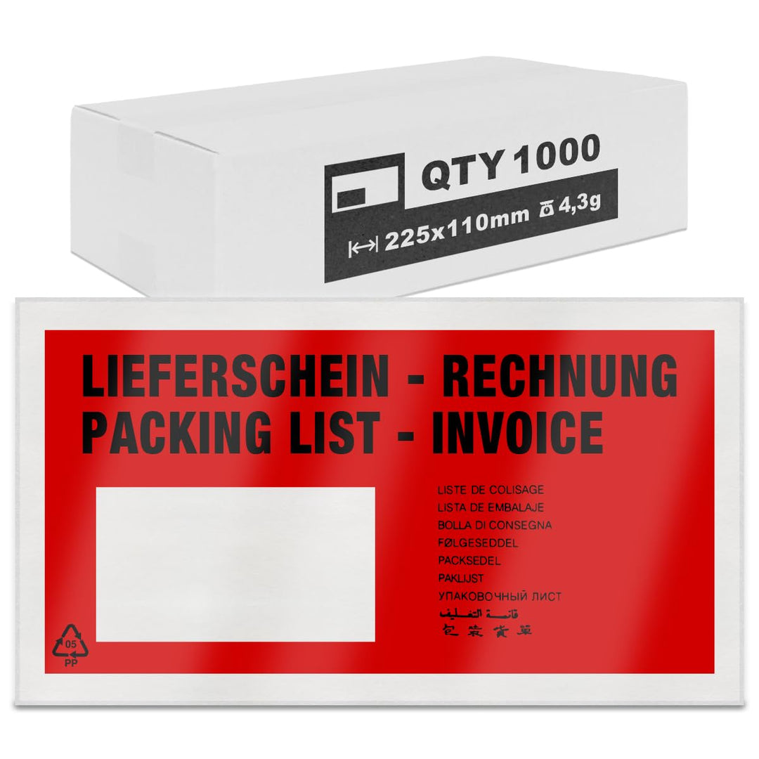 verpacking Lieferscheintaschen 22,5 x 11 cm DIN Lang Rot selbstklebende Dokumententaschen Begleitpap